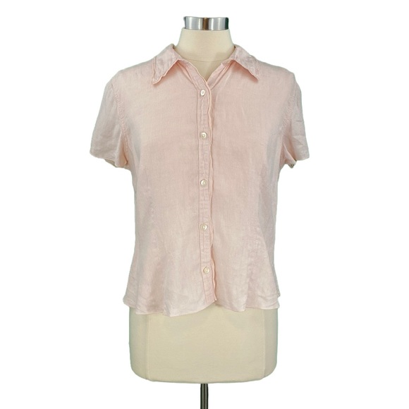 J. Jill 100% Linen Petite Light Pink Button Down Shirt